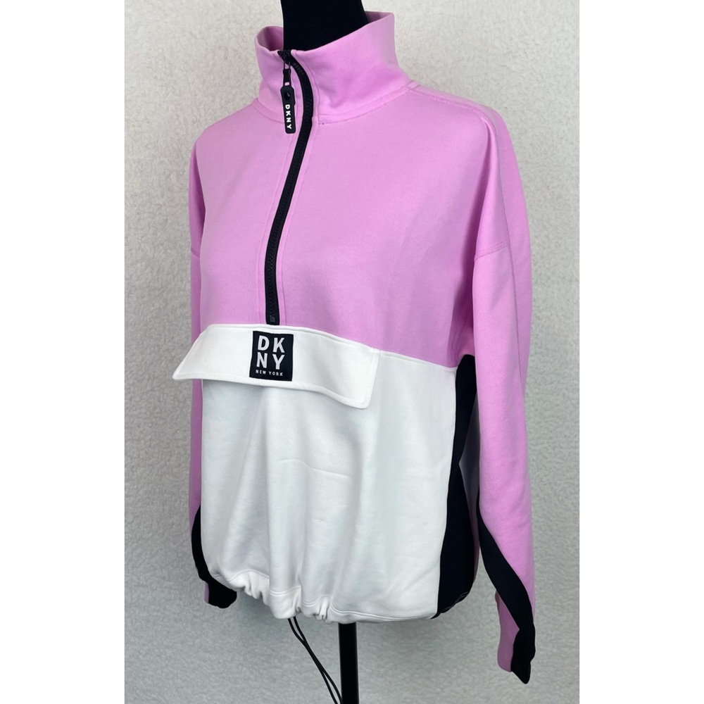 DKNY • Sport Pink/White Colorblock Half-Zip Pullover Sweatshirt, S - Picture 5 of 16